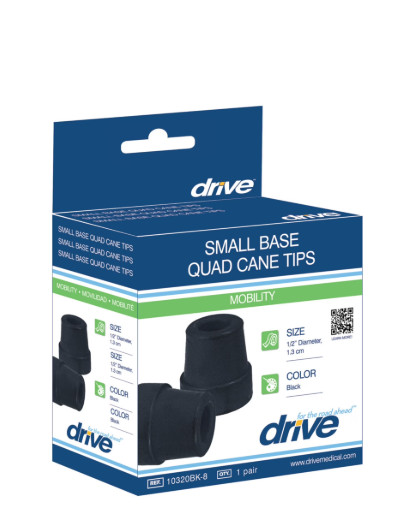 Drive Medical Small Base Quad Cane Tips Black 1/2" Replacement 4-pk