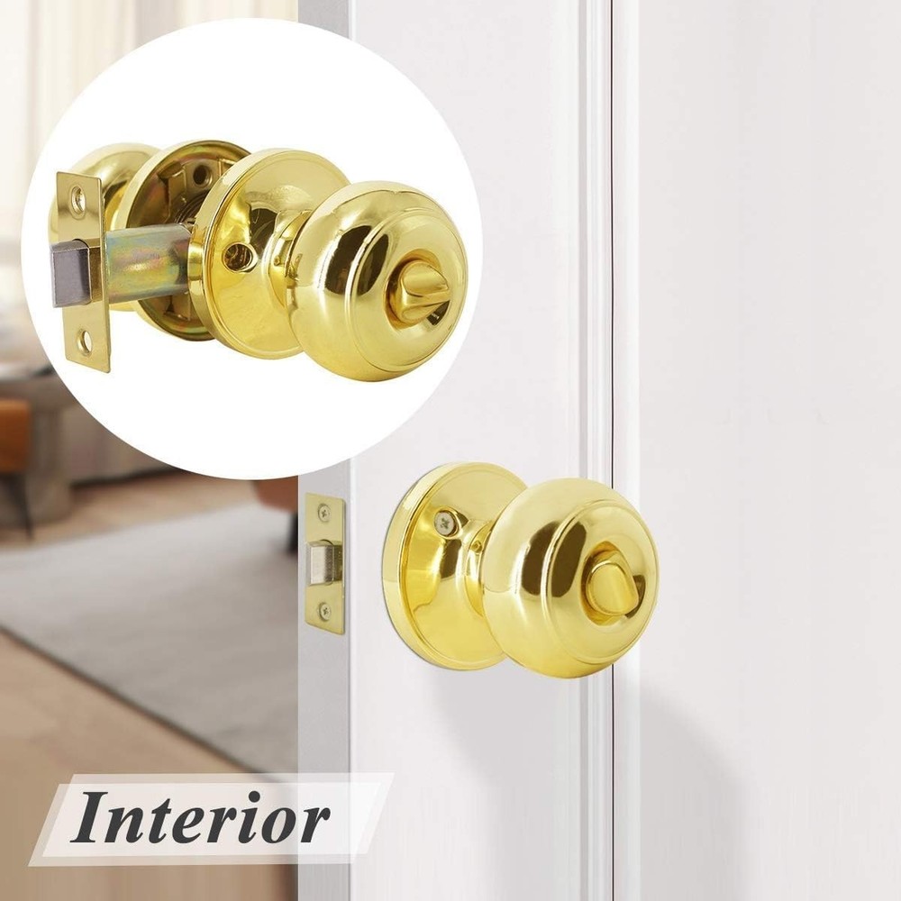Classic Polished Brass Door Knobs, Keyless Locksets, 3 Pack