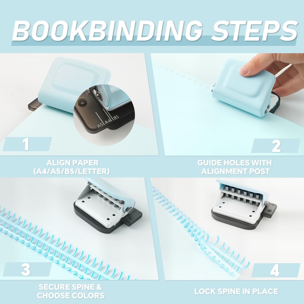 Spiral Binding Machine-Mini 6 Hole Puncher, DIY Creative Book Binder Machine ...