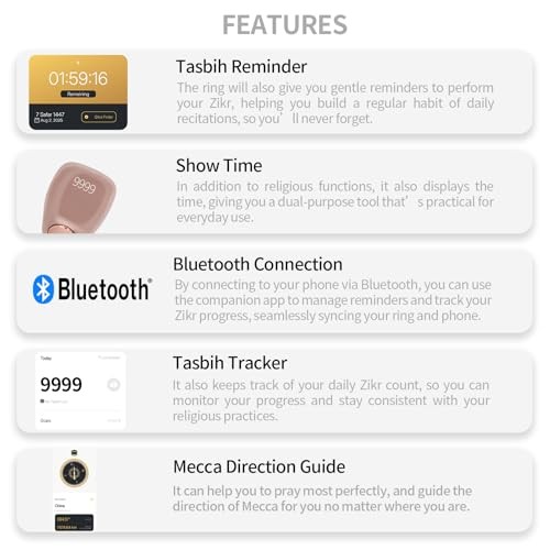 Zikr Smart Ring,Adjustable Ring Finger Counter, Tasbeeh Counters, Prayer