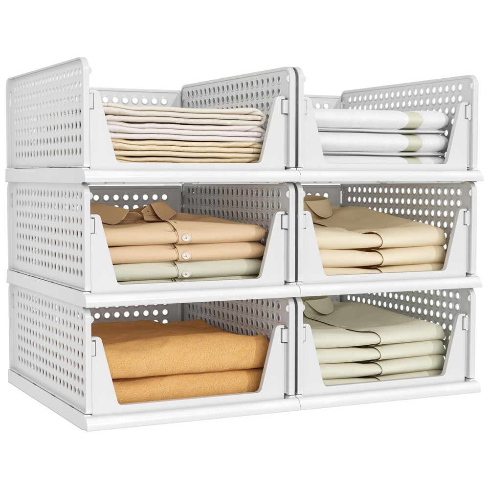 6-Pack Stackable Storage Bins for Closet, Bedroom, Bathroom, Office