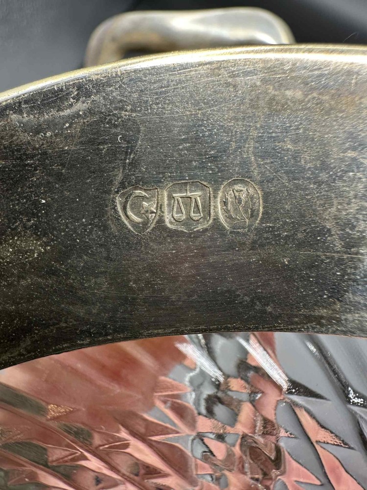 VTG Silverplate Openwork Serving Dish w/ Handles & Glass Insert Monogram MBC EP