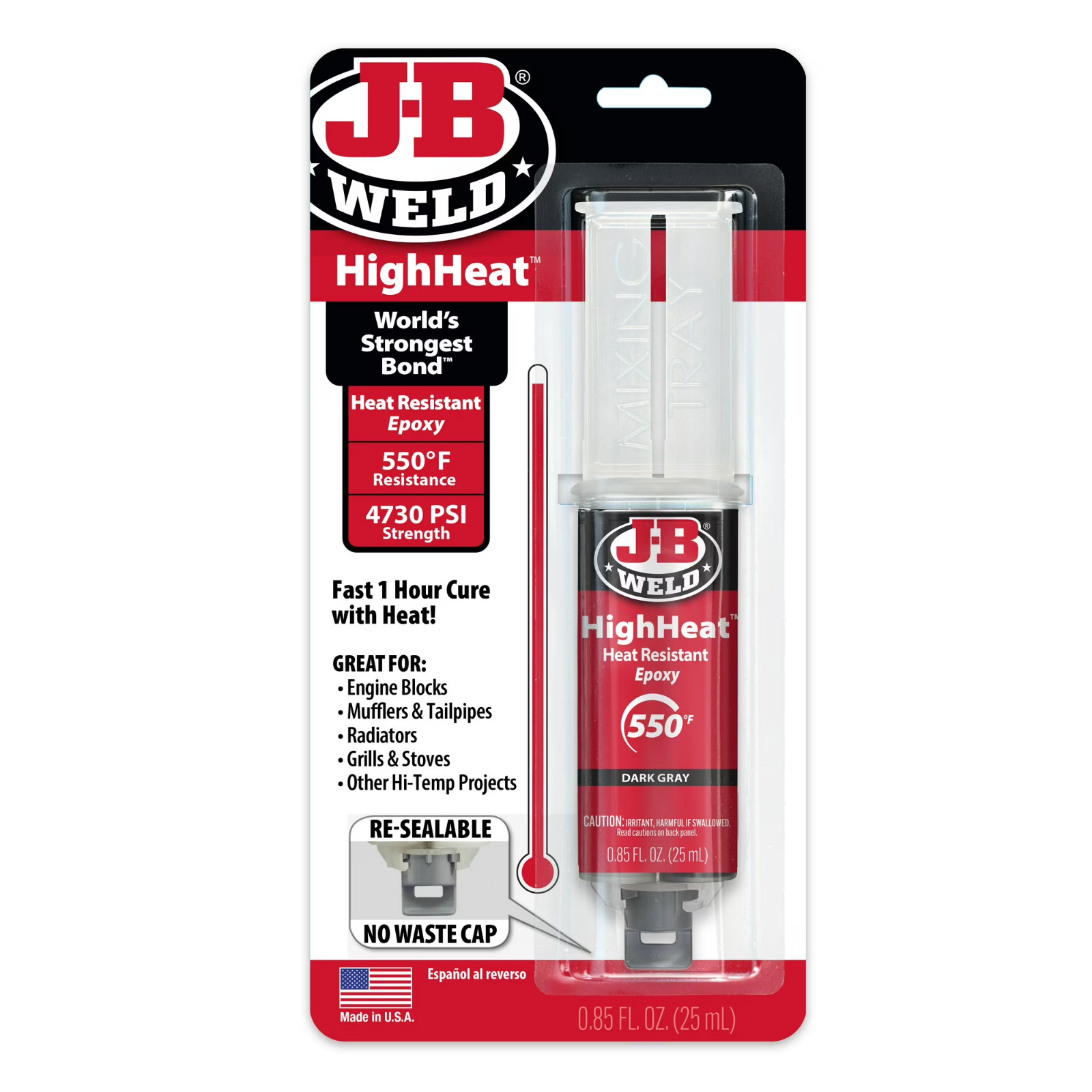 J-B Weld High Heat Epoxy  Dark Grey Syringe Heat Resistant Adhesive for Metal