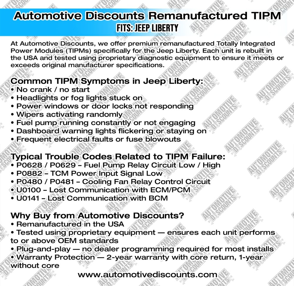 2011 Jeep Liberty OEM TIPM 68244884AA PROGRAMMED PLUG & PLAT READY