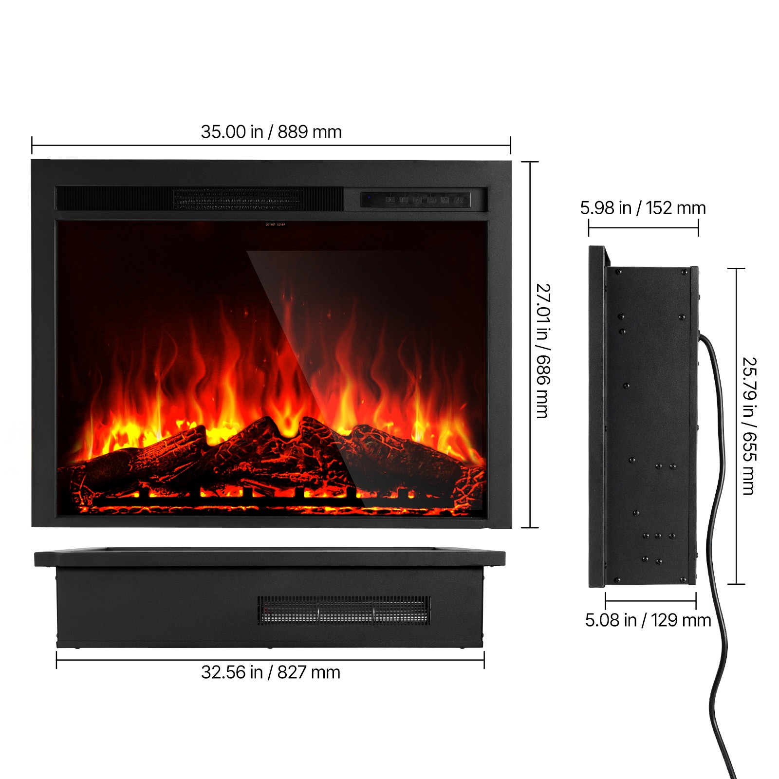 Uimoso 35in Electric Fireplace Insert Wall Mount & Remote Control, 750W/1500W