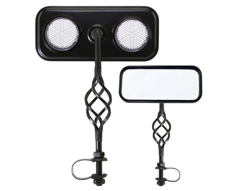 Bike Rectangle Cage Mirror Black Clear Reflectors.