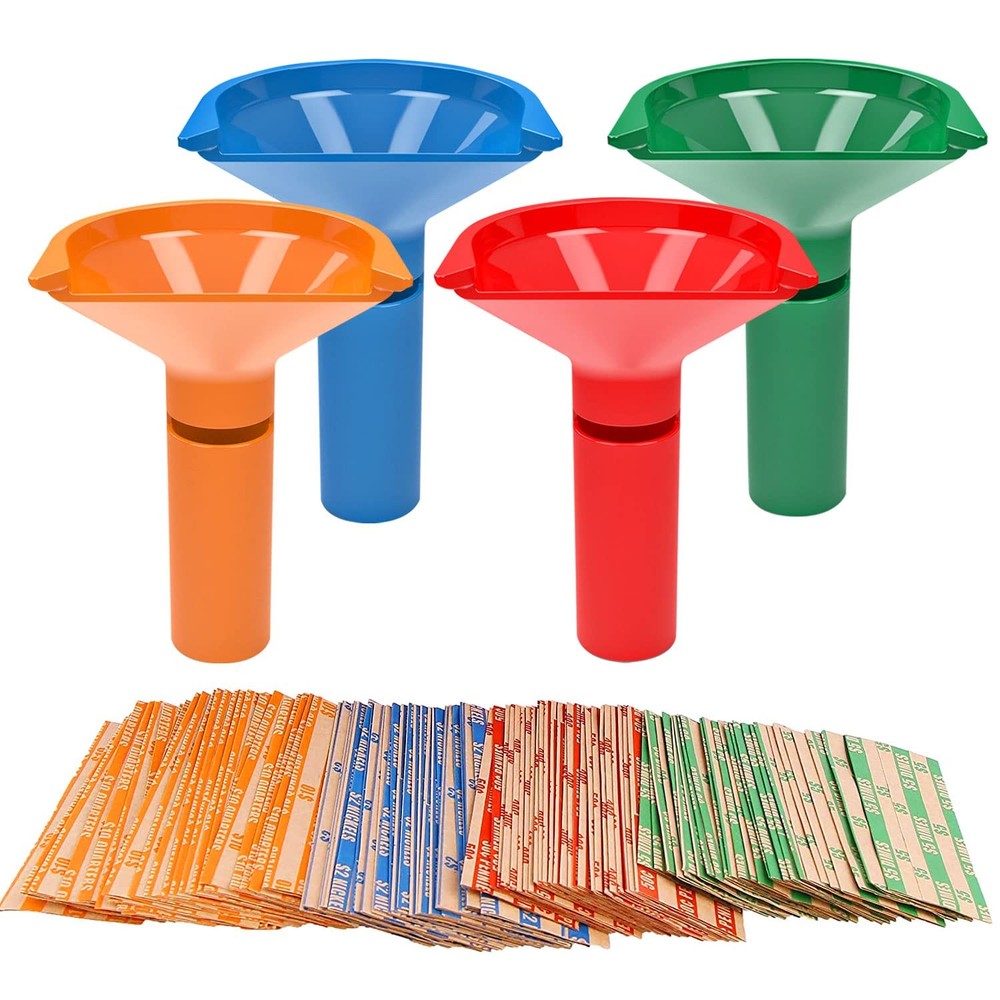 Coin Sorter Tubes, 4 Colors, Includes Wrappers, Multicolor