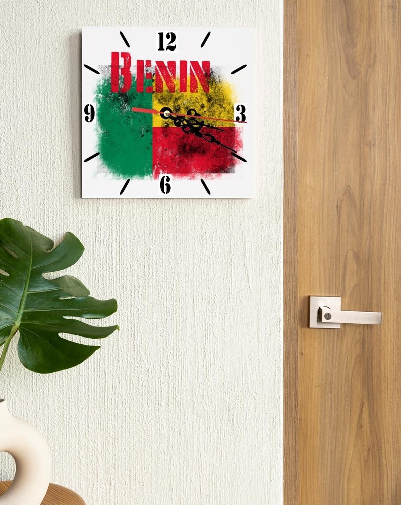 Benin Flag Wall clock patriots CERAMIC Tile Watch Support Décor
