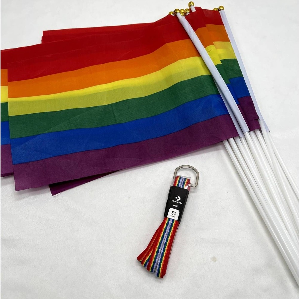Rainbow Pride 12 Flags and 54" Converse Rainbow Laces