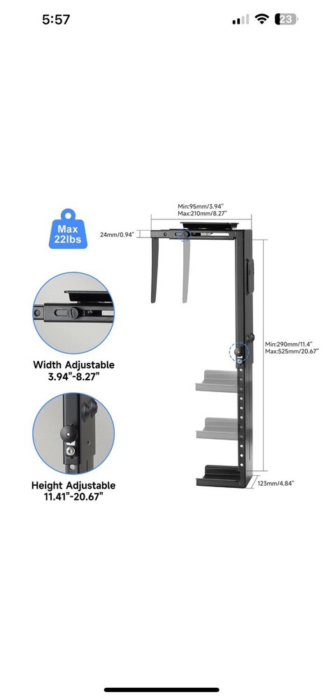 Suptek Adjustable Under Desk and Wall PC Mount, Computer Case CPU Holder Unde...