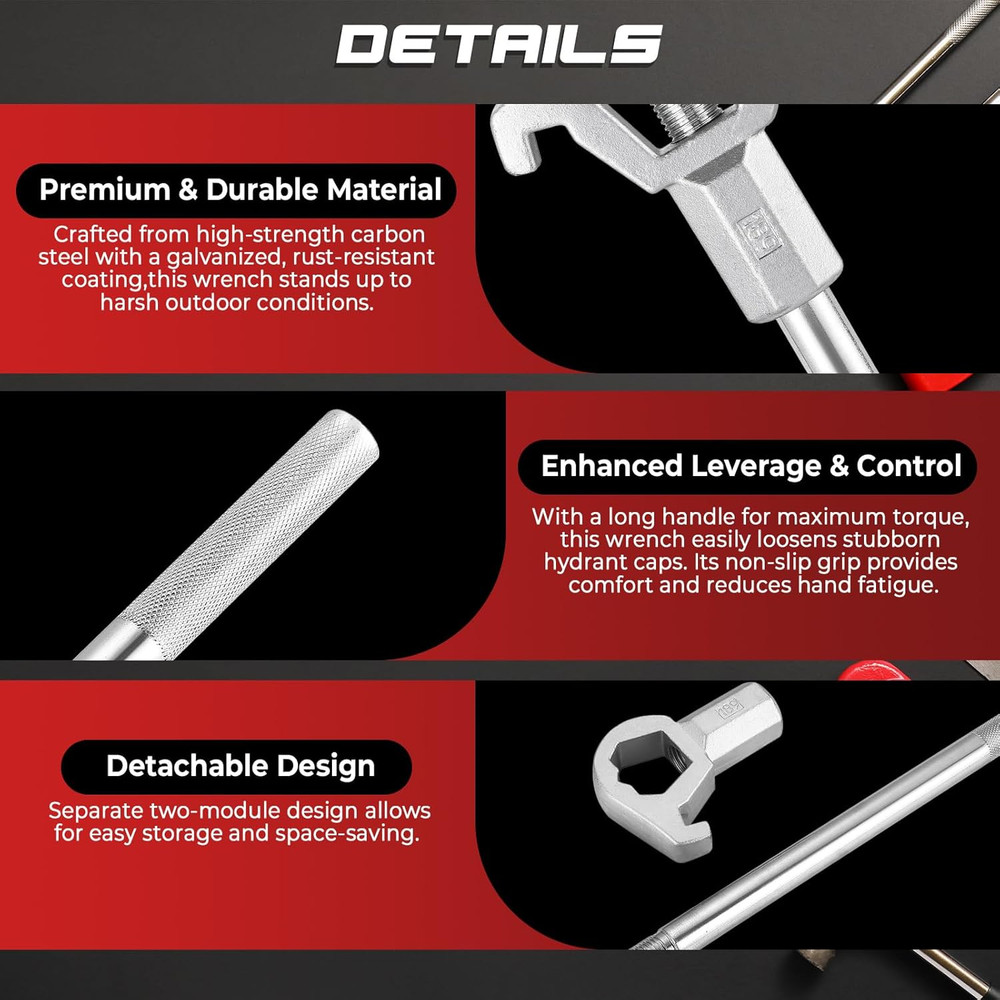 Fire Hydrant Wrench Tool, Adjustable Hydrant Spanner Fits 1-1/2" to 6" Nut Sizes