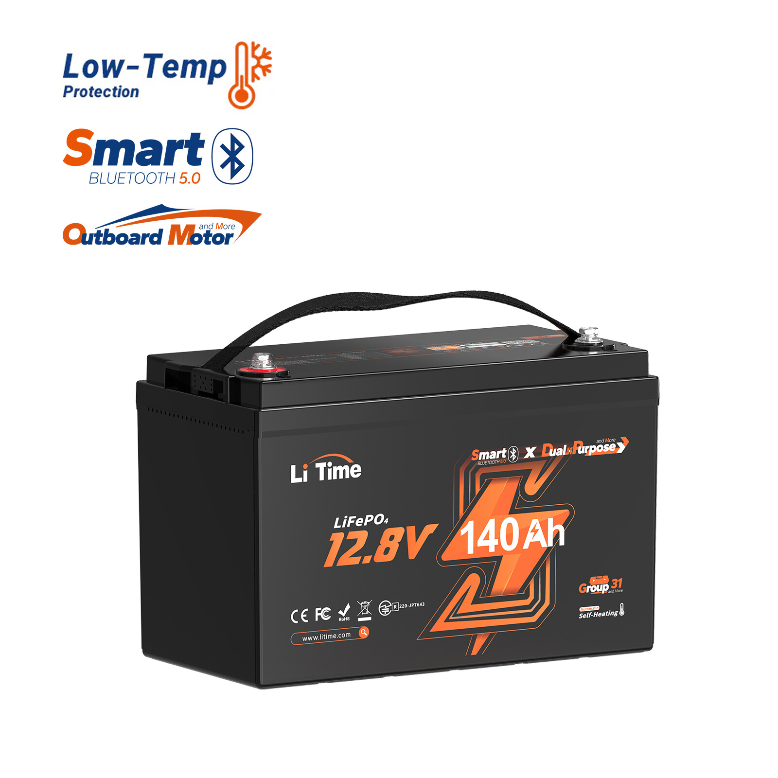 LiTime 12V 140Ah Dual Use Deep Cycle LiFePO4 Battery CCA 900 For Marine Solar