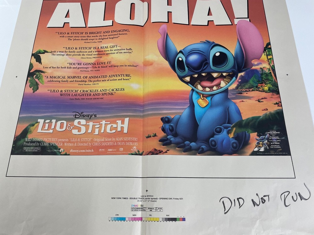 Lilo & Stitch Lot Printer Proof Tear Sheet Ad Pad Printer Proof Sheets B