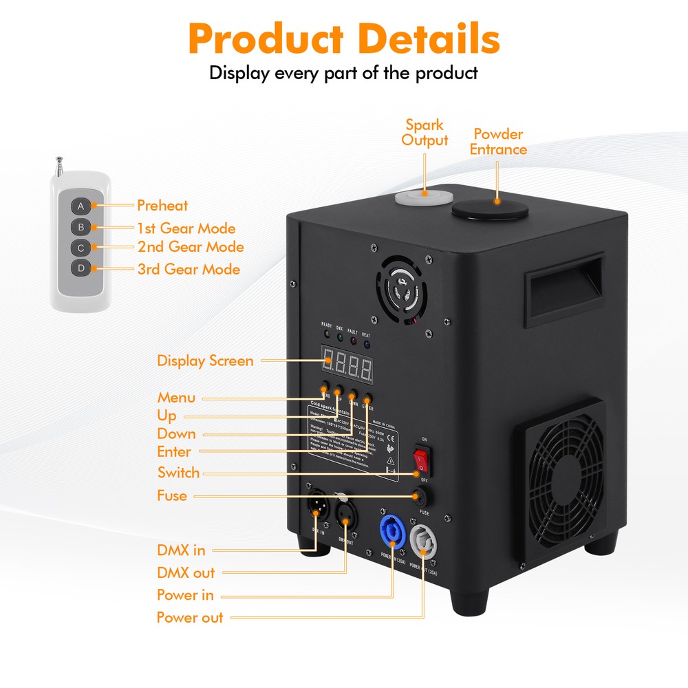 750W Cold Spark Machine DMX Firework Stage Effect DJ Disco Event