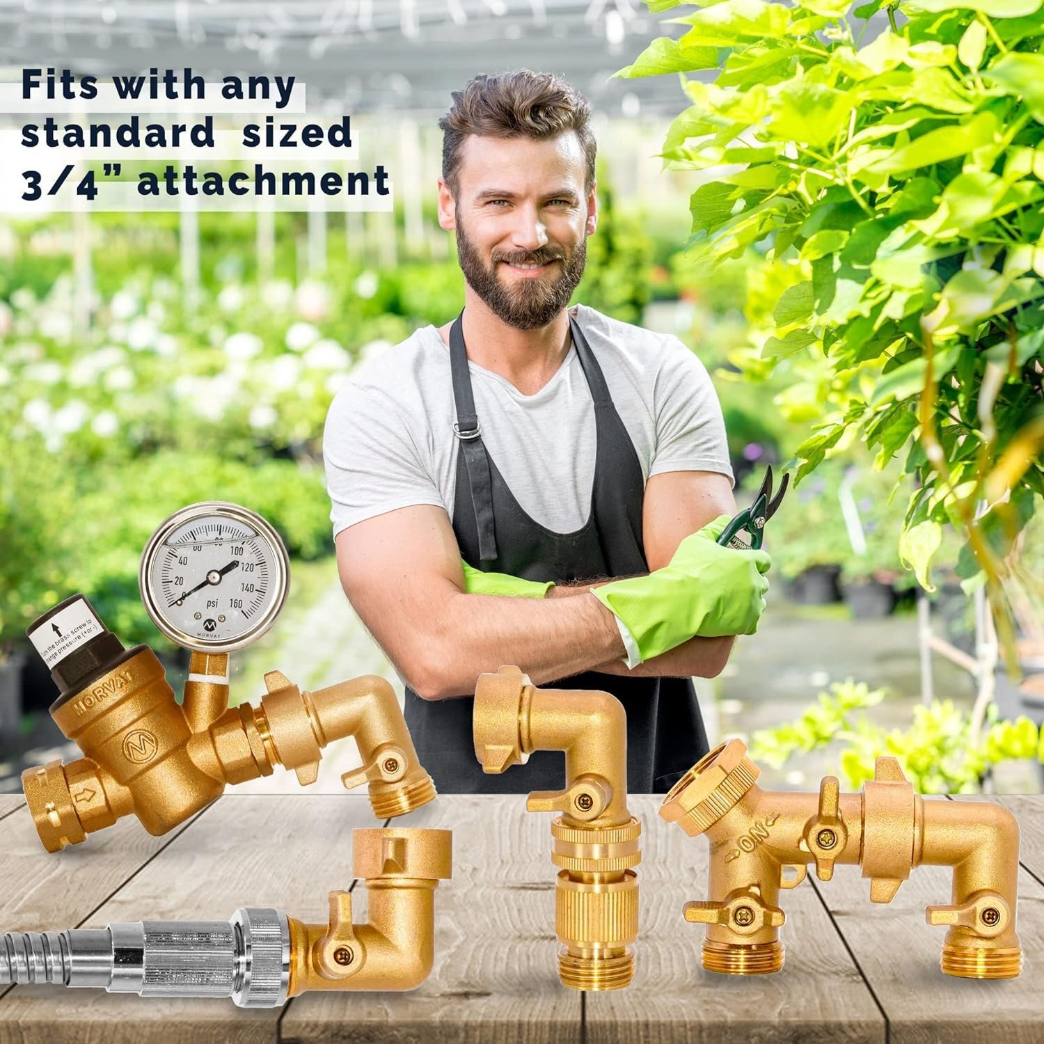 Morvat Brass 90 Degree Hose Elbow with ON/OFF Shutoff Valve