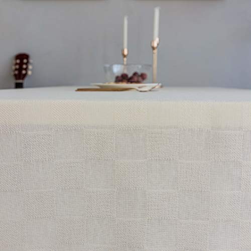 Table Cloth Solid Farmhouse Checker Table 72" x 52" (Rectangular) 06 Cream