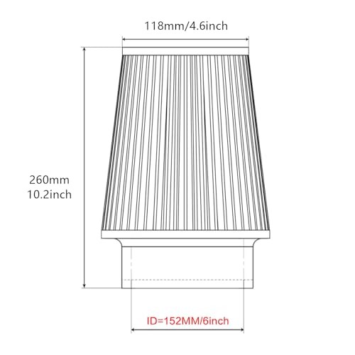 Fiber 6" Cold Air Intake Filter () 260MM RED