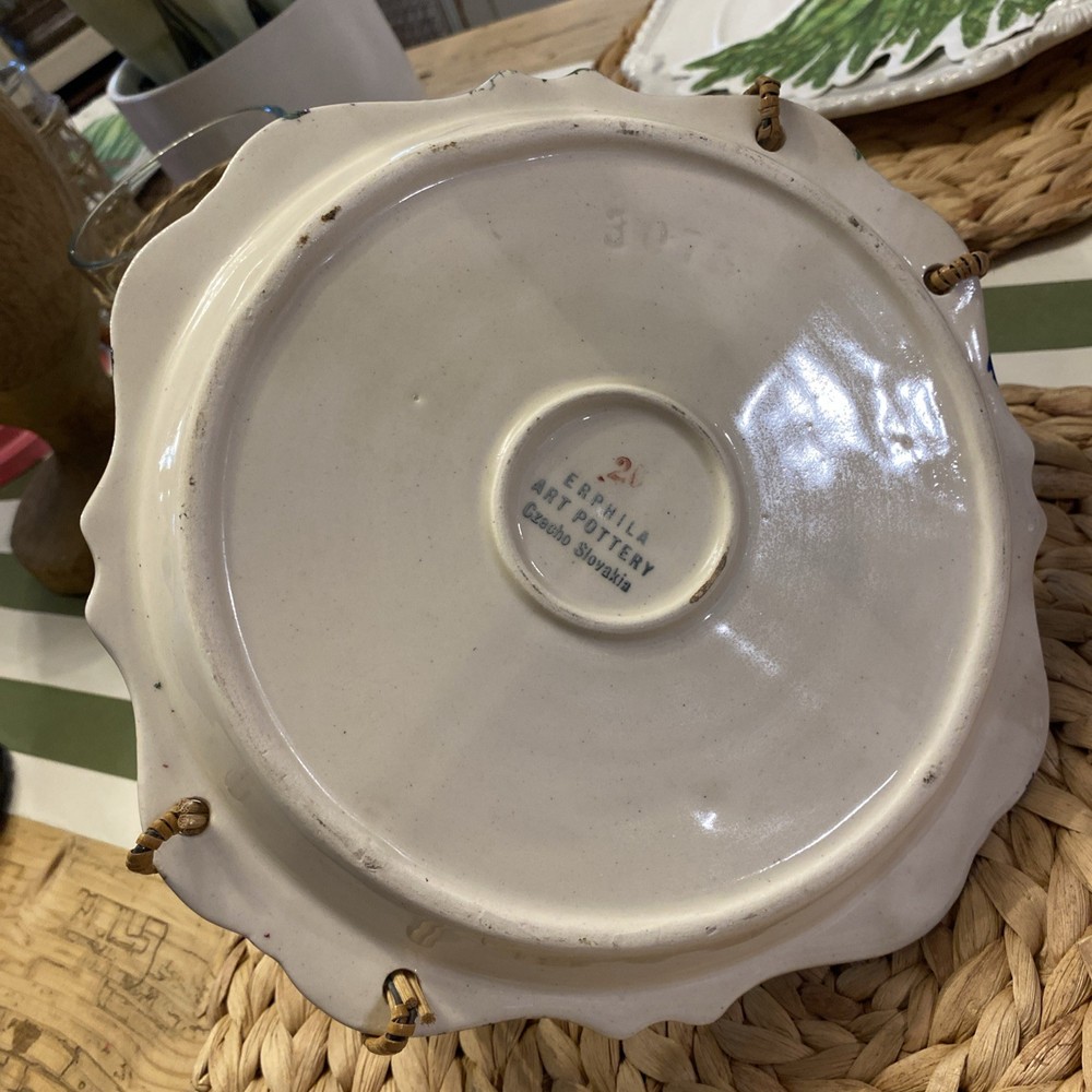 Erphila Art Pottery Pickle Tray With Wicker Handle