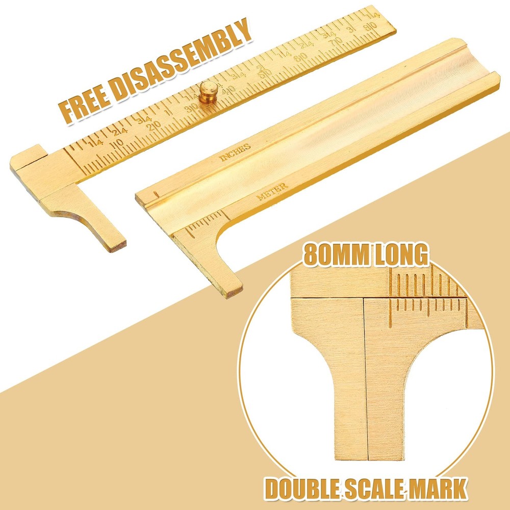 2 Pcs Brass Vernier Caliper Pocket Handy Caliper Measuring Mini Tool Double S...