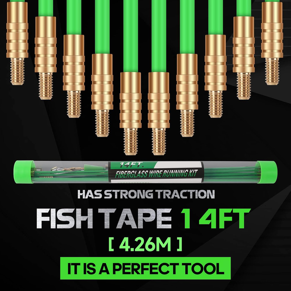 14FT Fiberglass Running Electrical Wire Cable Glow Rods Wire Pulling, Fish Rods