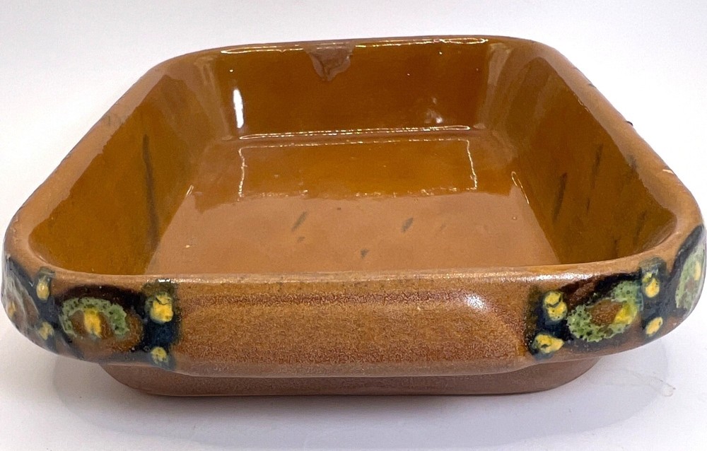 Vtg Rustic Handmade Pottery Tray, Hand Painted