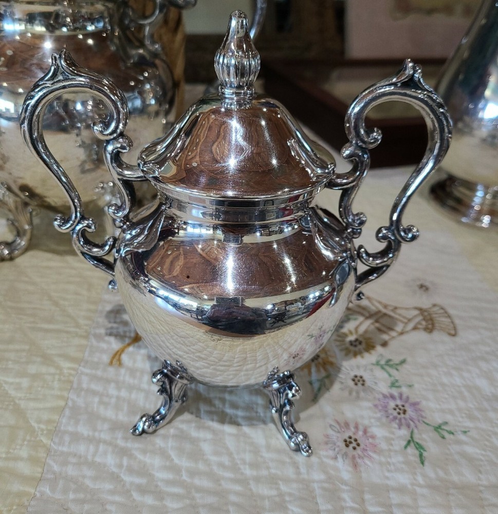 VINTAGE 3-PIECE TEA SET 1900's BIRMINGHAM SILVER CO. (BSC) SILVER COPPER
