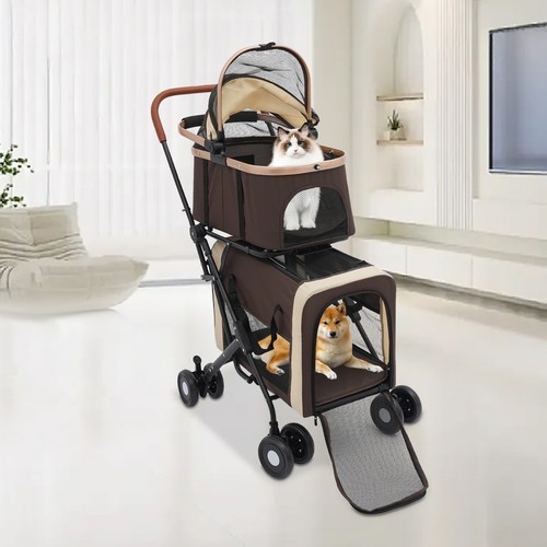 2-Tiers 77lbs Foldable Cat Stroller Pet Stroller Small & Medium Dogs Stroller