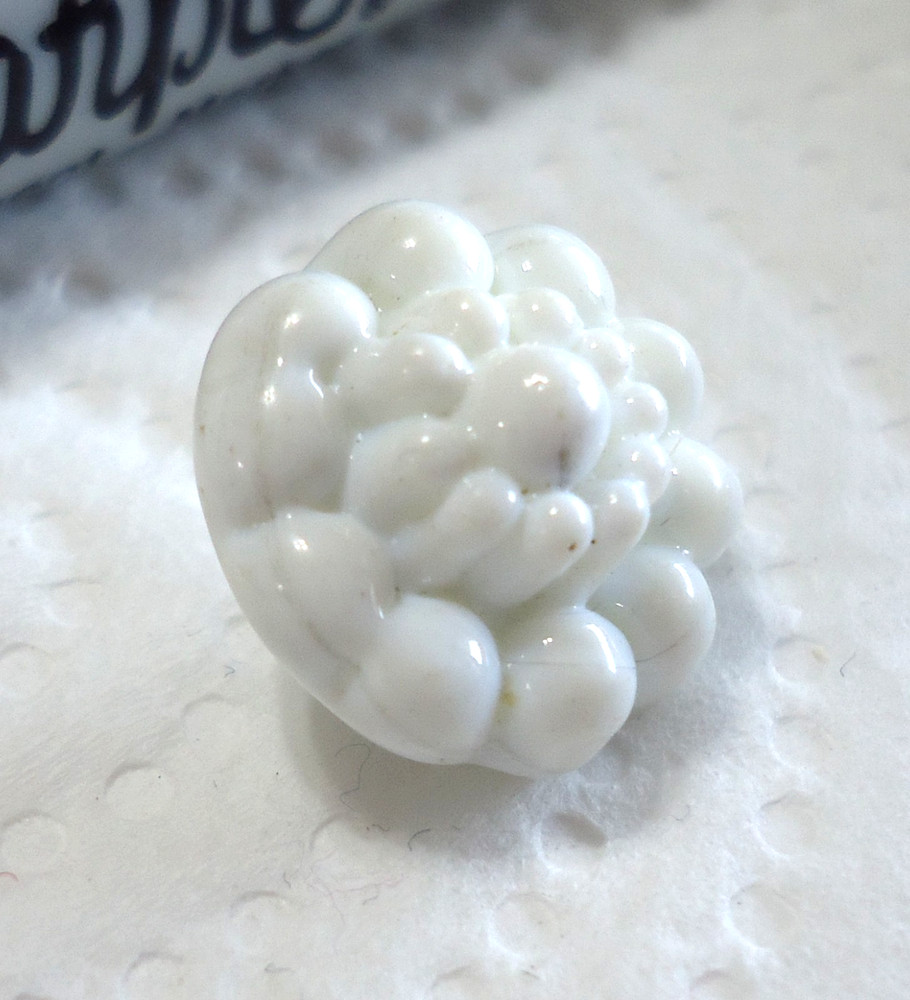 Antique White Jello Mold Charm String Button 5/8" Swirl Back