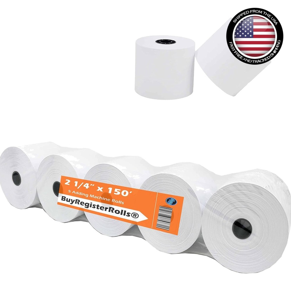 Versatile 5-Pack Adding Machine Tape Rolls - 2 1/4 x 150 ft with Warning Stripe