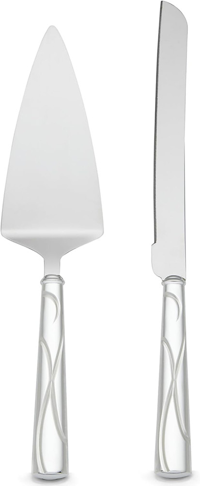 Cake Knife & Server Adorn Set, Silver