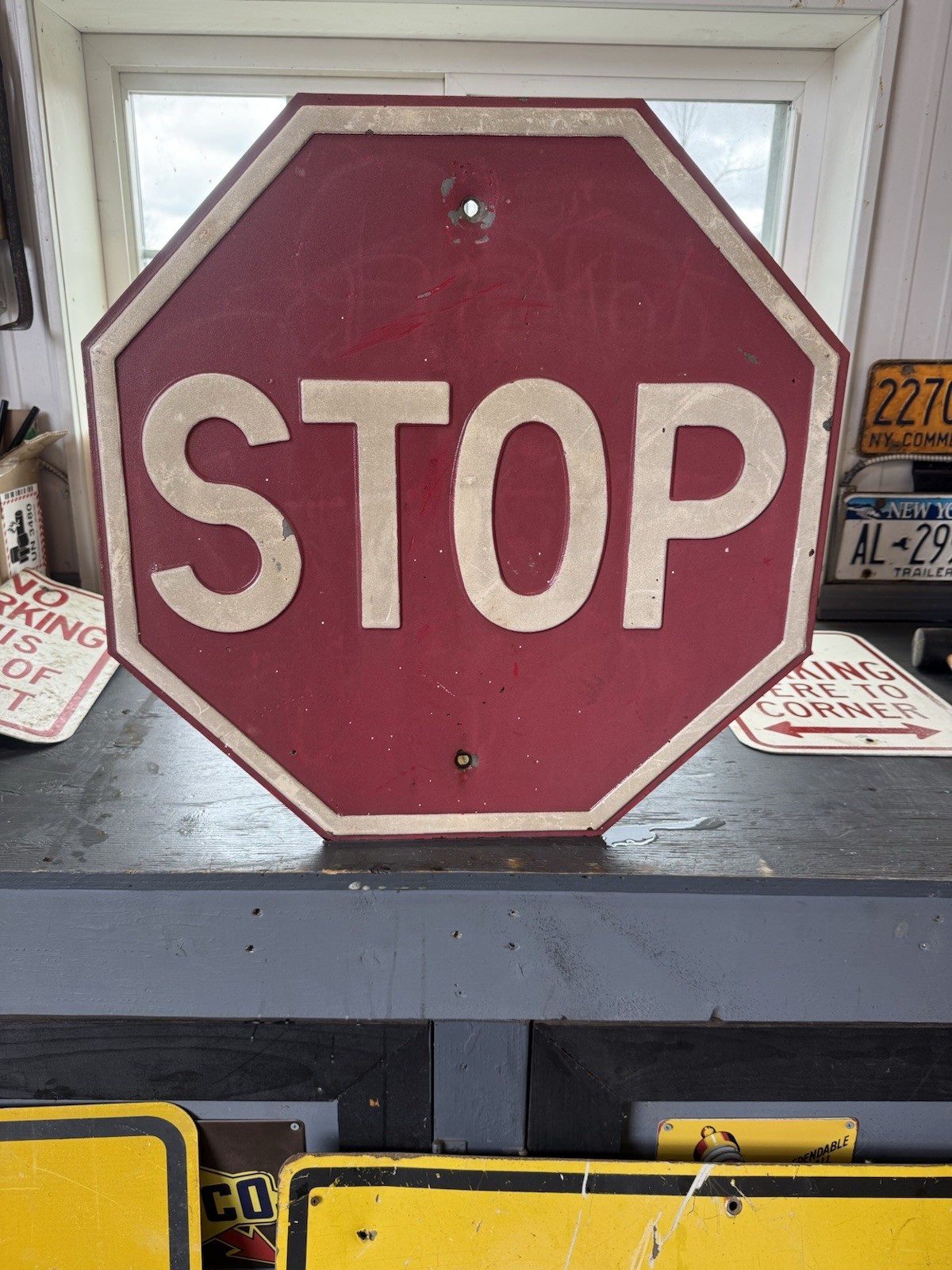 1950s Antique Metal Heavy Stop Sign 24” Raised Letters