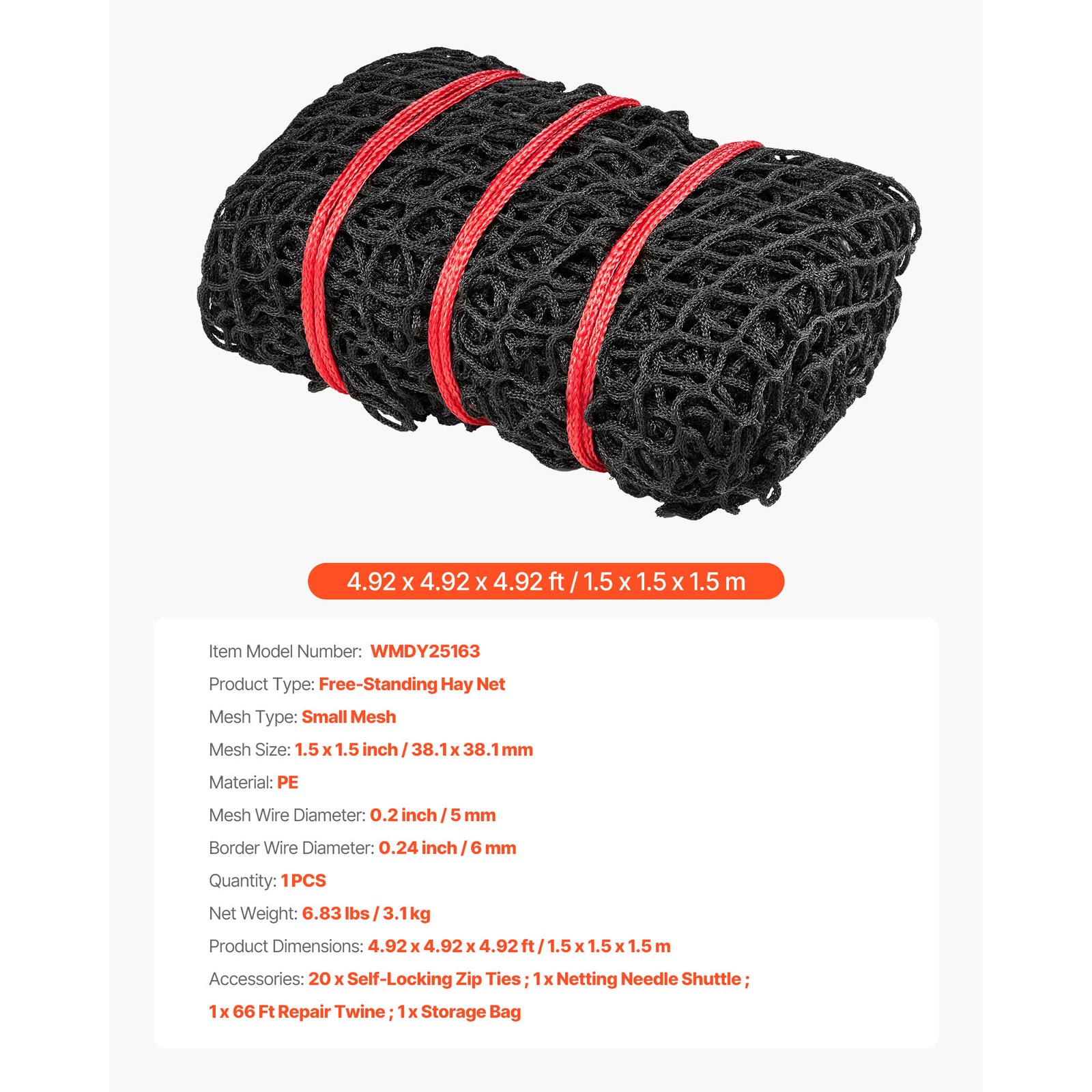 Uimoso Round Bale Hay Net Slow Feeder for Horses, 4.92 x 4.92 ft