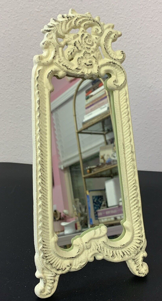 Whitewashed Decorative Mirror- Heavy Cast iron