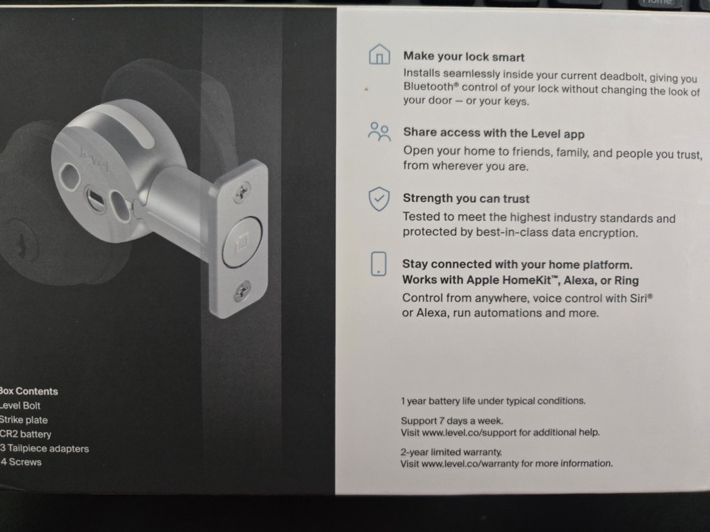 Level Bolt Invisible Smart Lock Deadbolt Bluetooth, Model A3, SKU C-D11U