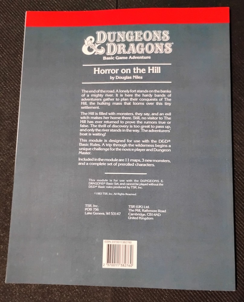 HORROR ON THE HILL BASIC D&D MODULE B5 - Reprint Dungeons & Dragons TSR
