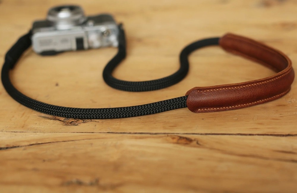 Handmade Rope Camera Strap with Brown Leather Shoulder Pad