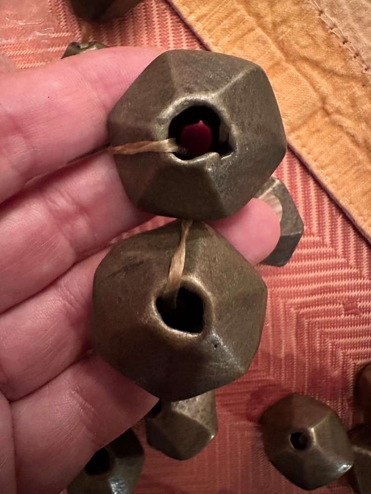 (B) 2 Large Antique Gond India Brass Hexagonal Beads