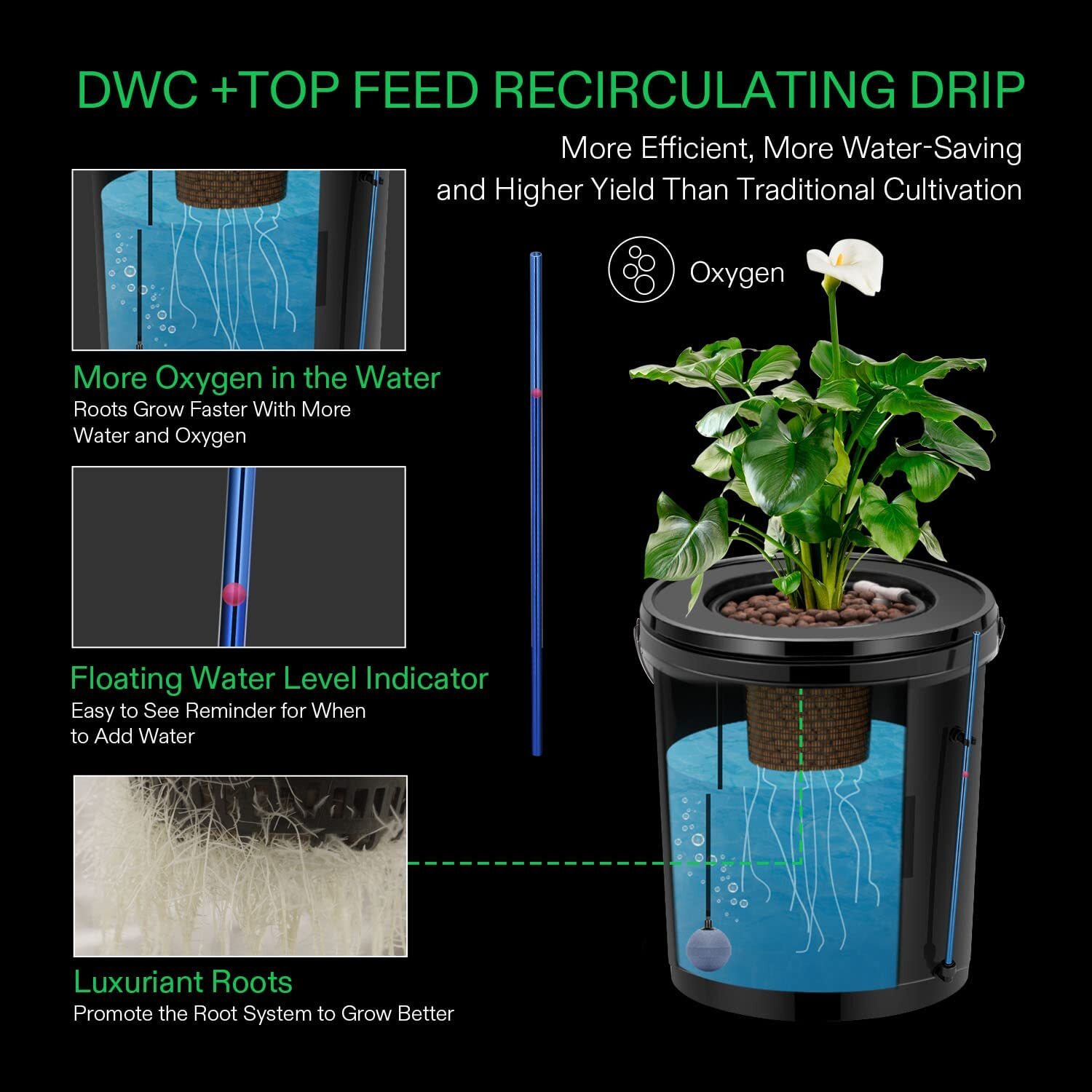 VIVOSUN DWC 5-Gallon Deep Water Culture Hydroponics Grow System 1/4/8 Buckets