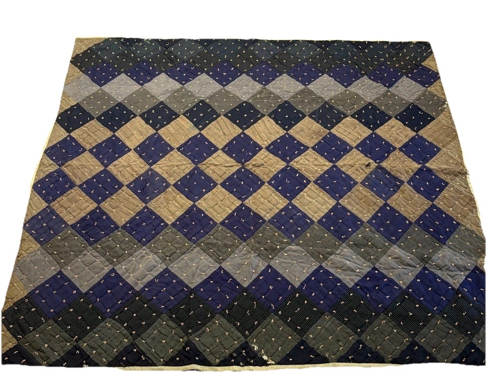 Antique Quilt Handmade 70 X 71 Patchwork Diamond Design Rustic