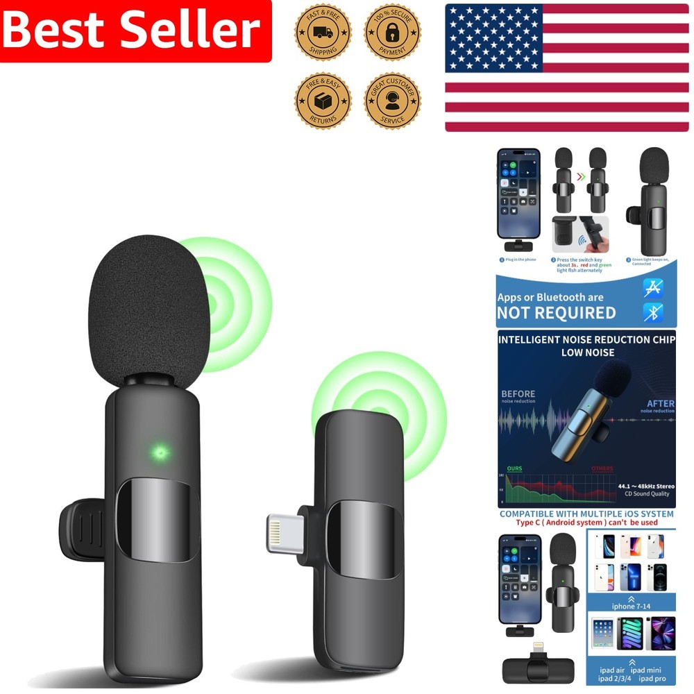 Professional Wireless Clip-on Lavalier Microphone for iOS - Easy Auto Connect