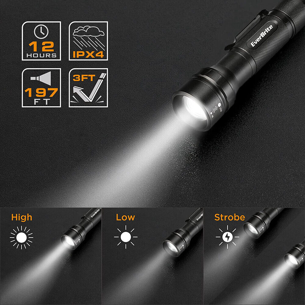 EverBrite 2PC Mini LED Flashlights Zoomable 150 Lumens Flashlight With Batteries