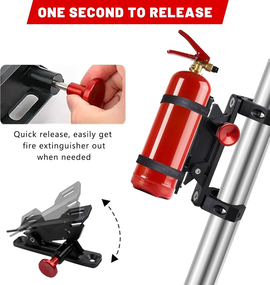 UTV Fire Extinguisher Mount Kit - Aluminum Adjustable Quick Release Roll Bar Car