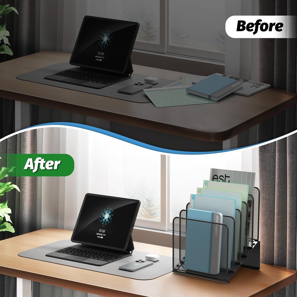 2 Pack Inclined 5-Section Desk File Organizer, Vertical File Folder Holder Fi...