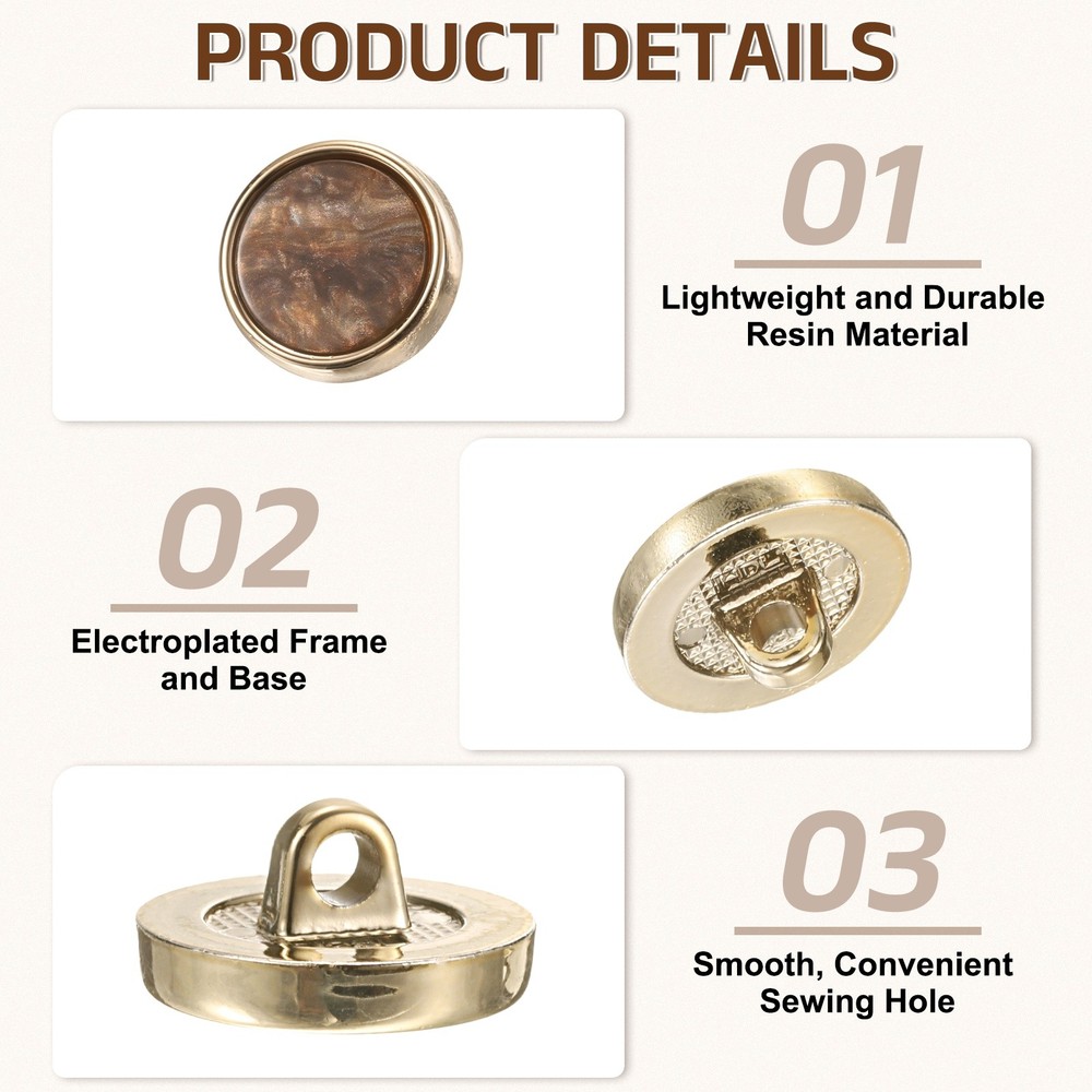 5Pcs Round Button, 18mm/0.7" Resin Decorative Pattern Button, Dark Coffee