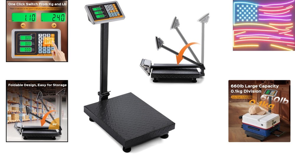 Digital Platform Scale 660LBs Heavy Duty Floor Scale KG/LB Switchable Postal ...