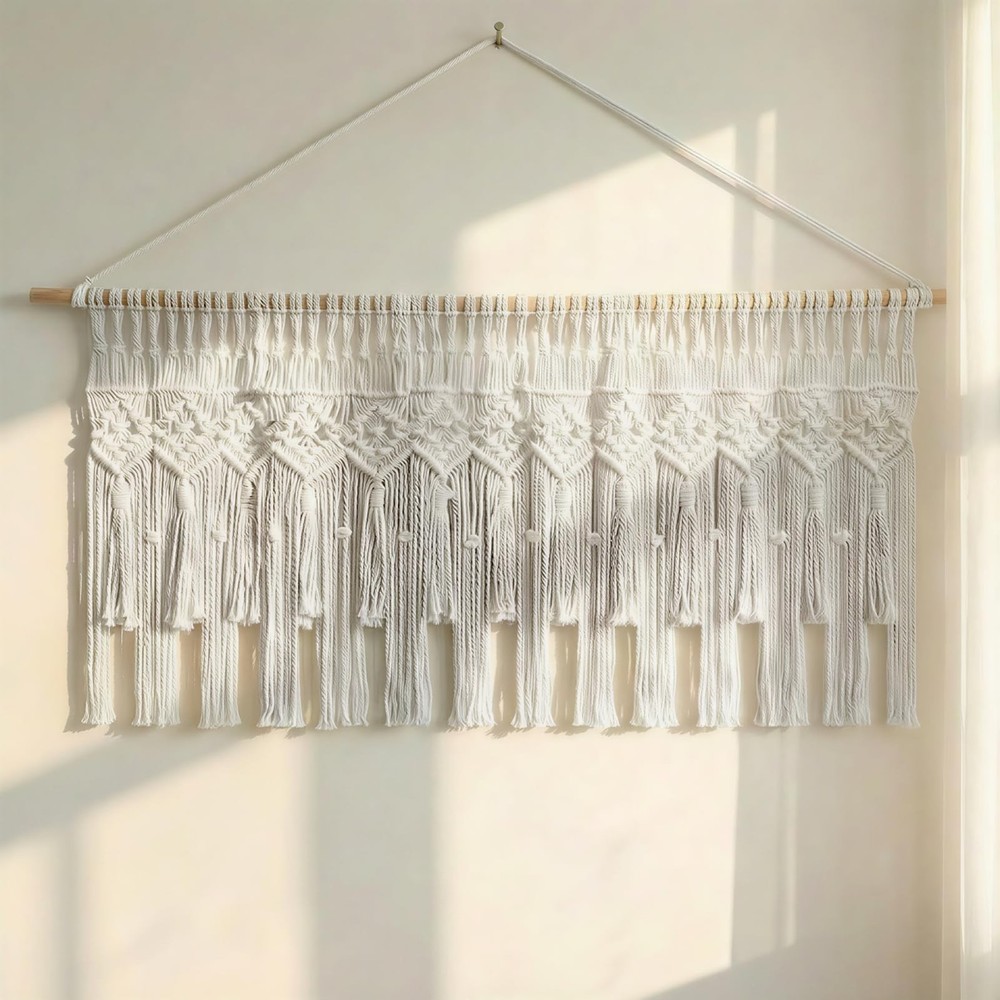Boho Macrame Window Valance Handmade Cotton Decor Wall Hanging Curtain Panels...