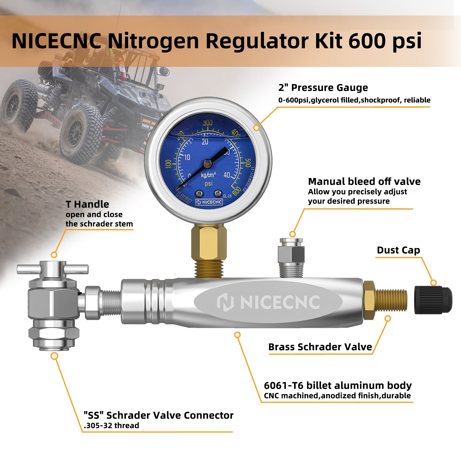 Universal Nitrogen Filling Tool Nitrogen Regulator Kit 600 PSI No Loss Chuck