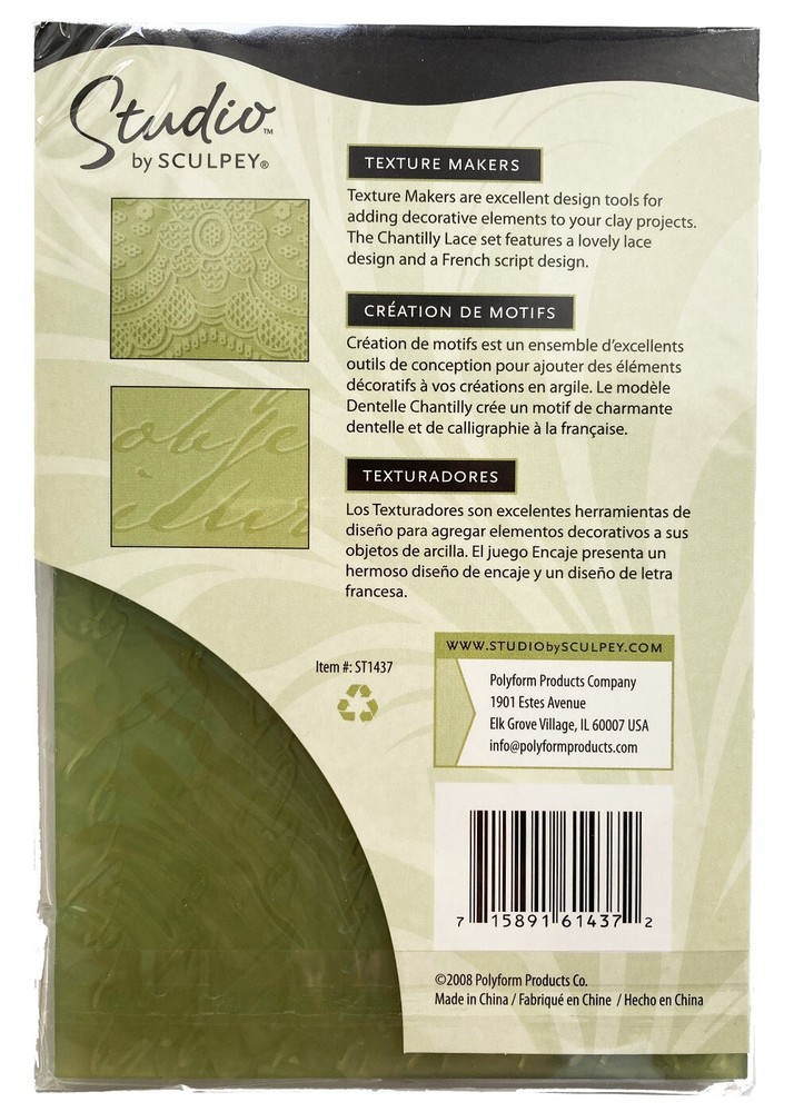 Studio by Sculpey Texture Makers | 2 Sheets | Chantilly Lace & French Script