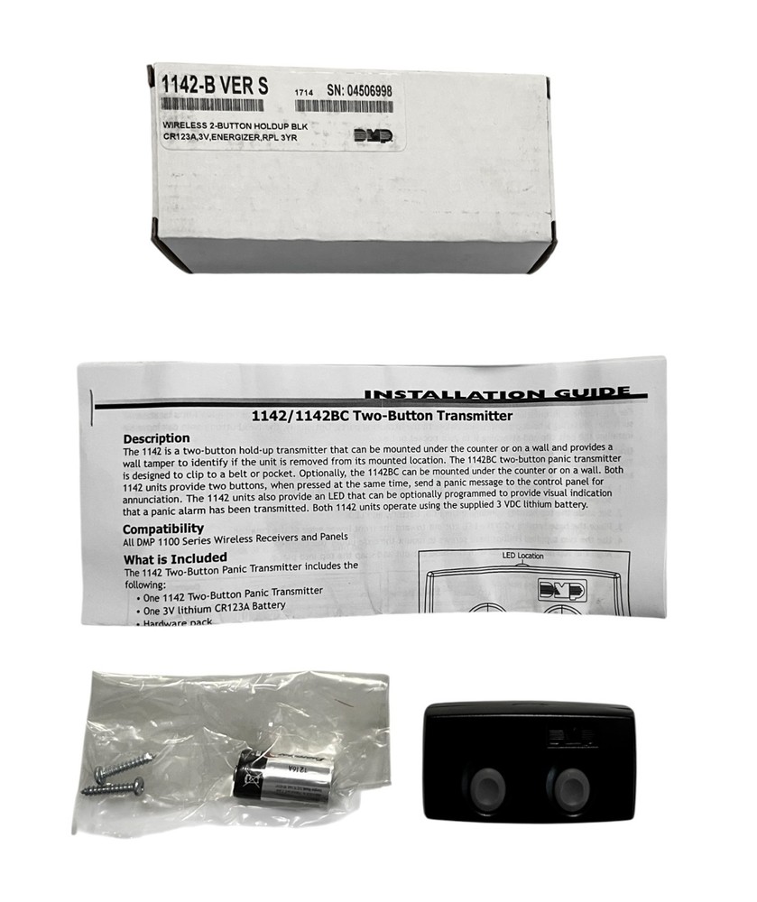 DMP 1142-B VER S Wireless 2-Button Holdup Black CR123A