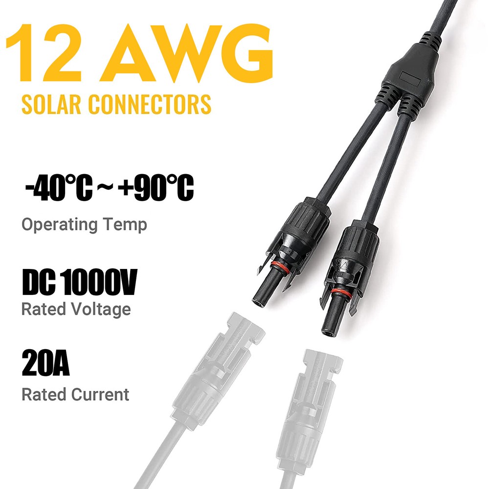 Solar Connectors Parallel Adapter Cable Wire Plug Kit for Solar Panel Y Branch